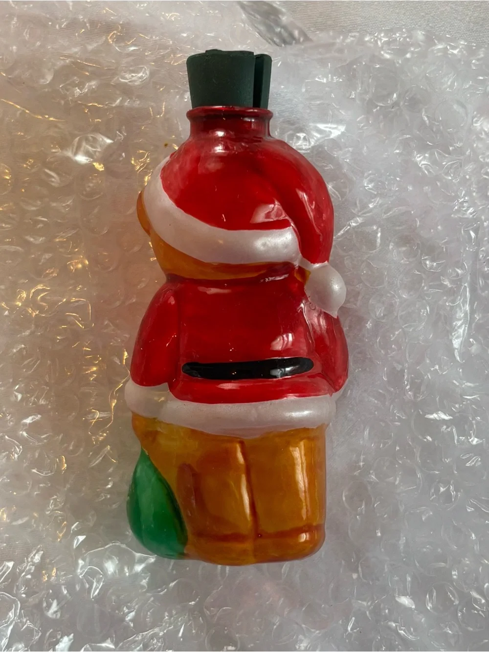 Vintage Avon Red and Green Santa Bear Molded Glass Light Cover-Ornament
